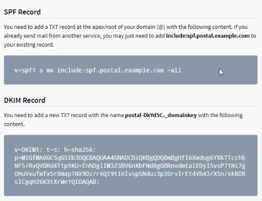 Postal DNS records