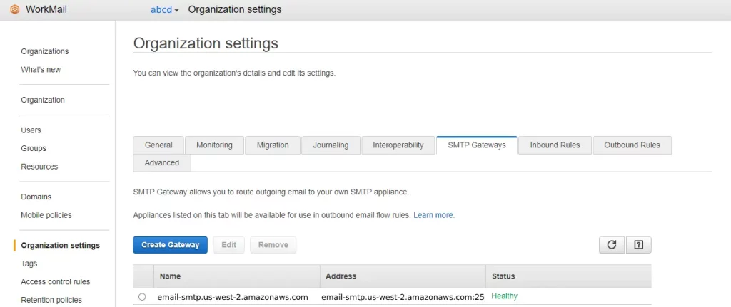 Organization settings_SMTP Gateways
