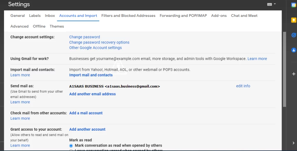 Accounts and Import Settings-Gmail