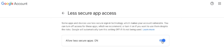 Turn on Less secure app access -Gmail
