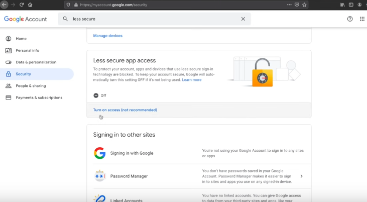 Turn on Less secure app access-Gmail